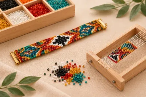 pulseira em tear de miçangas